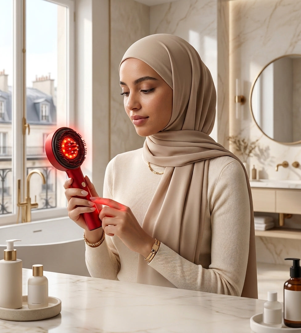 Peigne Masseur Cuir Chevelu Électrique — Vibration & Lumière Apaisante